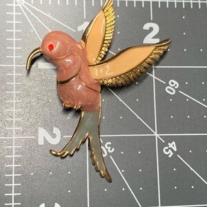 Gold-Tone Pink Hummingbird Brooch - Vintage Style